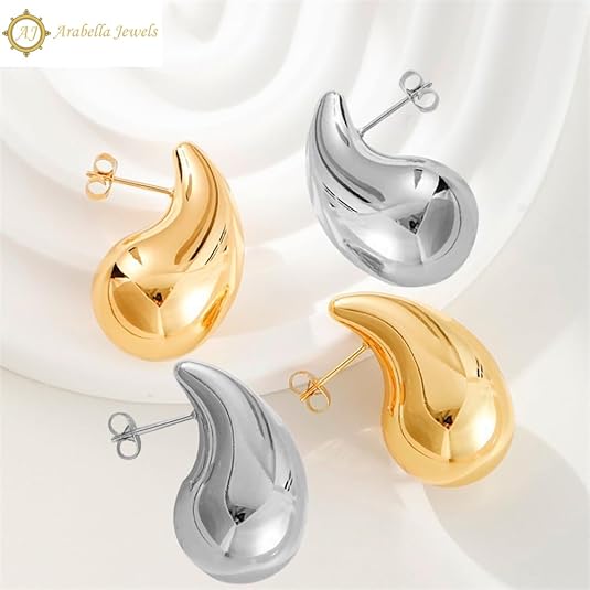 Extra Large Drop Earring Dupes Hypoallergenic 14K Gold-Plated Teardrop Earrings - Lightweight Chunky Waterdrop Hoops for Women, S925 Silver Needle