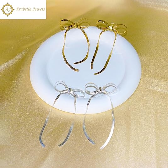 Elegant Chic 925 Sterling Silver Bow Tassel Chain Drop Earrings - 14K Gold Plated Dangle Earrings for Women, Ideal for Wedding & Parties, Hypoallergenic, Long Statement Jewelry