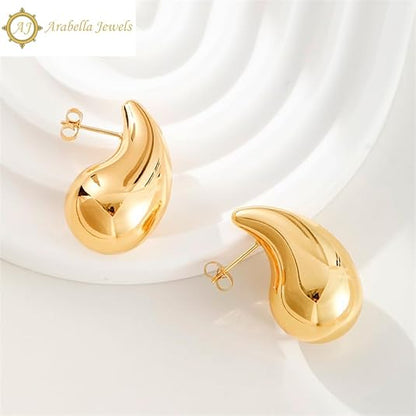 Extra Large Drop Earring Dupes Hypoallergenic 14K Gold-Plated Teardrop Earrings - Lightweight Chunky Waterdrop Hoops for Women, S925 Silver Needle