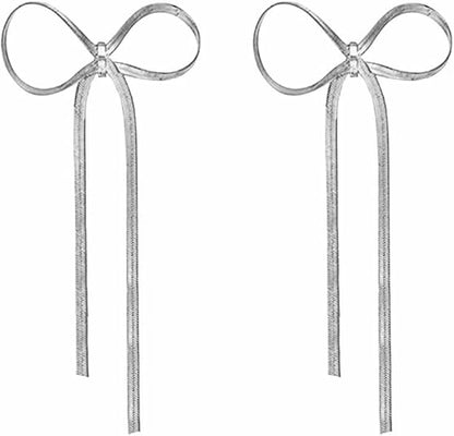 Elegant Chic 925 Sterling Silver Bow Tassel Chain Drop Earrings - 14K Gold Plated Dangle Earrings for Women, Ideal for Wedding & Parties, Hypoallergenic, Long Statement Jewelry