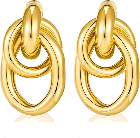 Elegant Arabella Jewels Gold Geometric Drop Earrings, Lightweight Long Link Dangles, Perfect Women's Gift