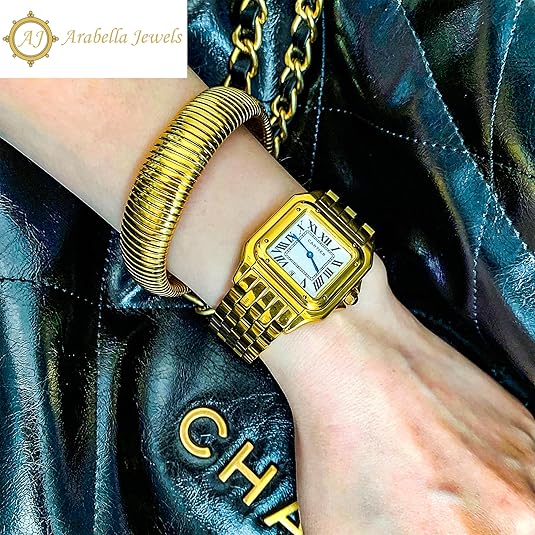 Elegant Gold Bangles - 3Pc Set, Flex Snake Chain, Hypoallergenic, Perfect for Daily Wear, Chunky Gold Bracelets, Stretch Gold Tone Bangles, Set of Womens Bracelets