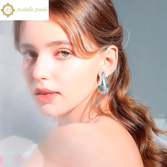Extra Large Drop Earring Dupes Hypoallergenic 14K Gold-Plated Teardrop Earrings - Lightweight Chunky Waterdrop Hoops for Women, S925 Silver Needle