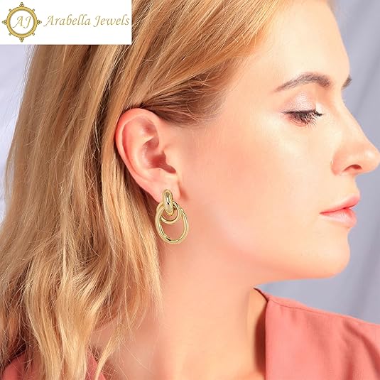 Elegant Arabella Jewels Gold Geometric Drop Earrings, Lightweight Long Link Dangles, Perfect Women's Gift