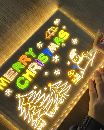 LED Acrylic Dry Erase Board11.8 x7.9 - Light-Up Desktop Message Board with Stand &12 Color Markers - Rewritable Glow Memo for Office, Home, Kids - Night Light Function & Easy Clean Surface