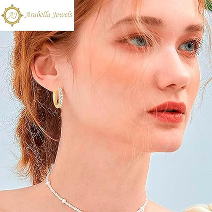 18K Gold Plated Hoop Earrings Set - 3 Pairs with Cubic Zirconia, Plain & Rope Design - Nickel-Free Huggies for Women, Sustainable & Lightweight Daily Wear Jewelry