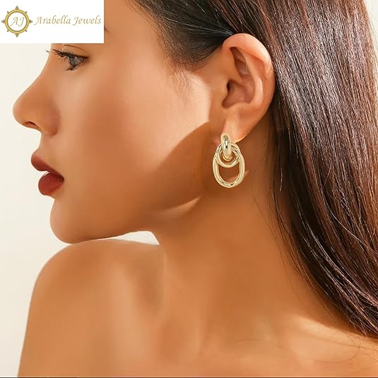 Elegant Arabella Jewels Gold Geometric Drop Earrings, Lightweight Long Link Dangles, Perfect Women's Gift