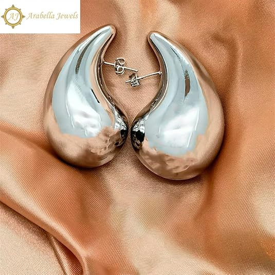 Extra Large Drop Earring Dupes Hypoallergenic 14K Gold-Plated Teardrop Earrings - Lightweight Chunky Waterdrop Hoops for Women, S925 Silver Needle