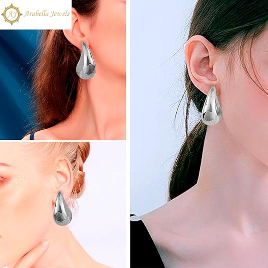 Extra Large Drop Earring Dupes Hypoallergenic 14K Gold-Plated Teardrop Earrings - Lightweight Chunky Waterdrop Hoops for Women, S925 Silver Needle