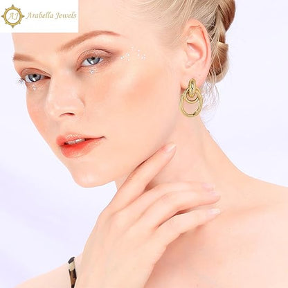 Elegant Arabella Jewels Gold Geometric Drop Earrings, Lightweight Long Link Dangles, Perfect Women's Gift