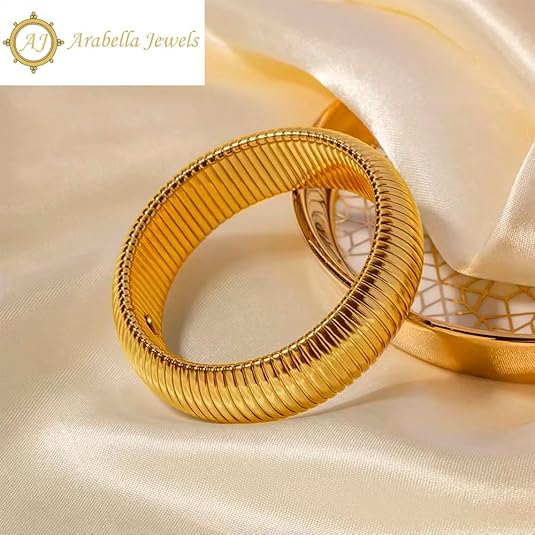 Elegant Gold Bangles - 3Pc Set, Flex Snake Chain, Hypoallergenic, Perfect for Daily Wear, Chunky Gold Bracelets, Stretch Gold Tone Bangles, Set of Womens Bracelets