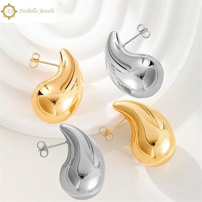 Extra Large Drop Earring Dupes Hypoallergenic 14K Gold-Plated Teardrop Earrings - Lightweight Chunky Waterdrop Hoops for Women, S925 Silver Needle