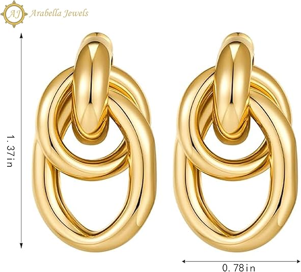 Elegant Arabella Jewels Gold Geometric Drop Earrings, Lightweight Long Link Dangles, Perfect Women's Gift