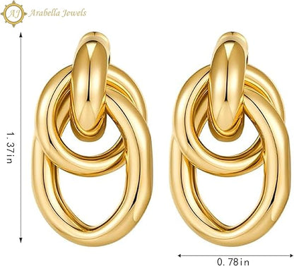 Elegant Arabella Jewels Gold Geometric Drop Earrings, Lightweight Long Link Dangles, Perfect Women's Gift