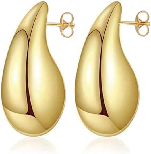 Extra Large Drop Earring Dupes Hypoallergenic 14K Gold-Plated Teardrop Earrings - Lightweight Chunky Waterdrop Hoops for Women, S925 Silver Needle