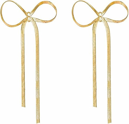 Elegant Chic 925 Sterling Silver Bow Tassel Chain Drop Earrings - 14K Gold Plated Dangle Earrings for Women, Ideal for Wedding & Parties, Hypoallergenic, Long Statement Jewelry
