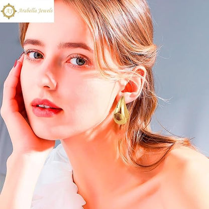 Extra Large Drop Earring Dupes Hypoallergenic 14K Gold-Plated Teardrop Earrings - Lightweight Chunky Waterdrop Hoops for Women, S925 Silver Needle