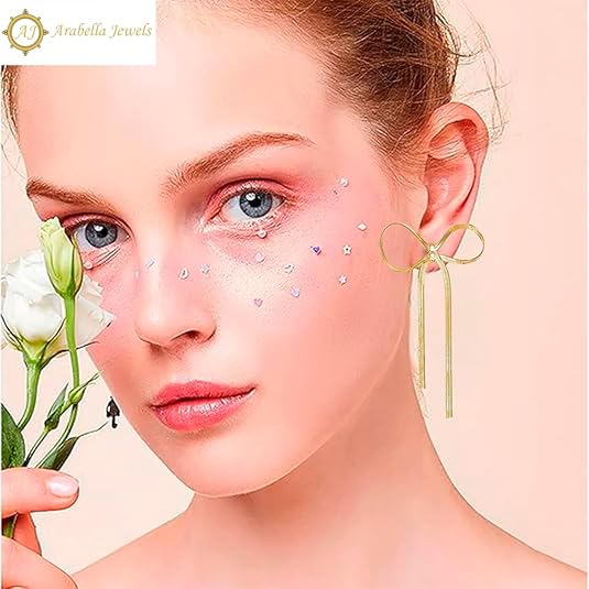 Elegant Chic 925 Sterling Silver Bow Tassel Chain Drop Earrings - 14K Gold Plated Dangle Earrings for Women, Ideal for Wedding & Parties, Hypoallergenic, Long Statement Jewelry