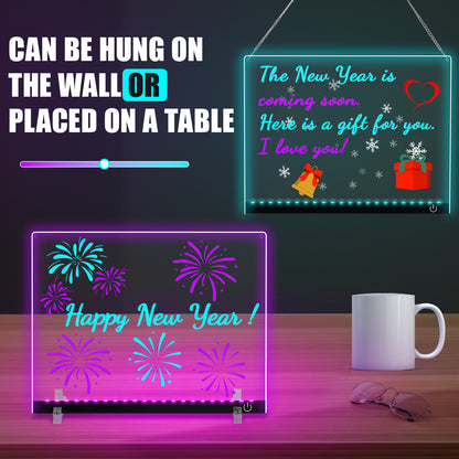 Doodle Glow, LED Note Board with Colors, 14.1"x10.9" Arvana Acrylic Dry Erase Board, 16M-Color LED Light-Up Memo Board w/Music Sync, APP & Remote, Stand & 7 Markers, Neon Glow Display (Black)